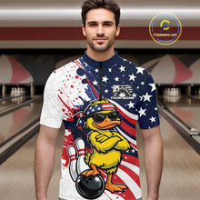 Load image into Gallery viewer, Custom Patriotic Funny Yellow Duck Bowling Men Quarter-Zip Shirt, US Flag Bowling Jerseys IPHW11122