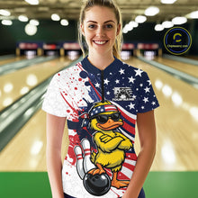 Load image into Gallery viewer, Custom Patriotic Funny Yellow Duck Bowling Women Shirt, US Flag Bowling Jerseys IPHW11122