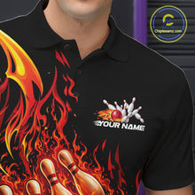 Load image into Gallery viewer, Custom Red Fire Flame Bowling Men Polo Shirts, Bowling Team League Shirt IPHW11137