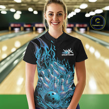 Load image into Gallery viewer, Custom Blue Fire Flame Bowling Women Quarter-Zip Shirts, Bowling Team League Shirt IPHW11138