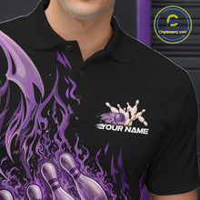 Load image into Gallery viewer, Custom Purple Fire Flame Bowling Men Polo Shirts, Bowling Team League Shirt IPHW11140