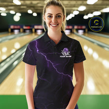Load image into Gallery viewer, Custom Purple Thunder Lightning Flame Bowling Ball Women Bowling Team Shirt Bowler Outfit IPHW10671