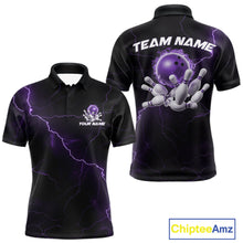 Load image into Gallery viewer, Custom Purple Thunder Lightning Flame Bowling Ball Men Bowling Team Shirt Bowler Outfit IPHW10671
