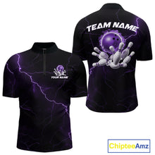 Load image into Gallery viewer, Custom Purple Thunder Lightning Flame Bowling Ball Men Bowling Team Shirt Bowler Outfit IPHW10671