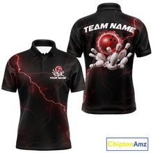 Load image into Gallery viewer, Custom Red Thunder Lightning Flame Bowling Ball Men Bowling Team Shirt Bowler Outfit IPHW10672
