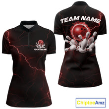 Load image into Gallery viewer, Custom Red Thunder Lightning Flame Bowling Ball Women Bowling Team Shirt Bowler Outfit IPHW10672