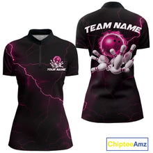 Load image into Gallery viewer, Custom Pink Thunder Lightning Flame Bowling Ball Women Bowling Team Shirt Bowler Outfit IPHW10673