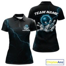 Load image into Gallery viewer, Custom Blue Thunder Lightning Flame Bowling Ball Women Bowling Team Shirt Bowler Outfit IPHW10674
