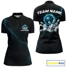 Load image into Gallery viewer, Custom Blue Thunder Lightning Flame Bowling Ball Women Bowling Team Shirt Bowler Outfit IPHW10674