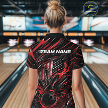 Load image into Gallery viewer, Custom Red American Flag Flame Women Bowling Polo Shirt, Patriotic Bowling Jersey IPHW11175