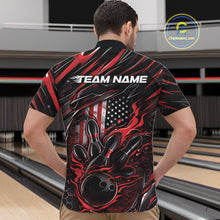 Load image into Gallery viewer, Custom Red American Flag Flame Men Bowling Quarter-Zip Shirt, Patriotic Bowling Jersey IPHW11175