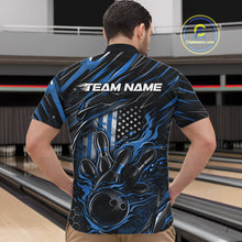Load image into Gallery viewer, Custom Blue American Flag Flame Men Bowling Quarter-Zip Shirt, Patriotic Bowling Jersey IPHW11176