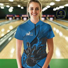 Load image into Gallery viewer, Custom Blue Flame Bowling Team Women Quarter-Zip Shirt, Bowling League Bowler Outfits IPHW11191