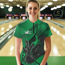 Load image into Gallery viewer, Custom Green Flame Bowling Team Women Quarter-Zip Shirt, Bowling League Bowler Outfits IPHW11193