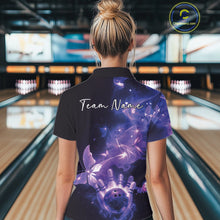 Load image into Gallery viewer, Custom Purple Galaxy Butterfly Bowling Women Polo Shirt, Ladies Bowling Team Outfit IPHW10881