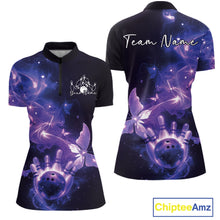 Load image into Gallery viewer, Custom Purple Galaxy Butterfly Bowling Women Quarter-Zip Shirt, Bowling Team Outfit IPHW10881