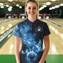Load image into Gallery viewer, Custom Blue Galaxy Butterfly Bowling Women Quarter-Zip Shirt, Ladies Bowling Team Outfit IPHW10883