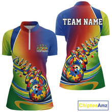 Load image into Gallery viewer, Custom Colorful Puzzles Autism Awareness Bowling Women Shirt, Autism Acceptance Shirt IPHW11204