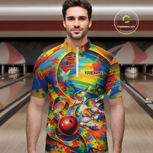 Load image into Gallery viewer, Custom Colorful Autism Awareness Bowling Team Men Quarter-Zip Shirt, Puzzles Bowling Shirt IPHW11213