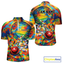 Load image into Gallery viewer, Custom Colorful Autism Awareness Bowling Team Men Quarter-Zip Shirt, Puzzles Bowling Shirt IPHW11213
