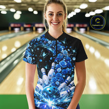 Load image into Gallery viewer, Custom Beautiful Blue Roses And Butterfly Women Bowling Team Shirt, Bowling League Shirt IPHW10889
