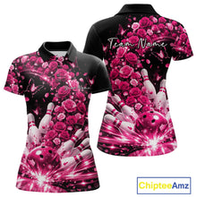 Load image into Gallery viewer, Custom Beautiful Pink Roses And Butterfly Women Bowling Team Shirt, Bowling League Shirt IPHW10891