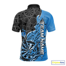 Load image into Gallery viewer, Custom Black And Blue Flame Dartboard Dart Jerseys, Dartboard Pattern Darts Tournament Team Shirts IPHW10417