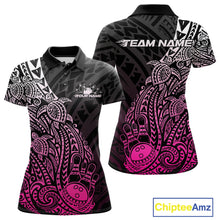 Load image into Gallery viewer, Custom Black And Pink Polynesian Tribal Turtle Bowling Women Polo Team Shirts Outfit IPHW10980