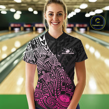 Load image into Gallery viewer, Custom Black And Pink Polynesian Tribal Turtle Bowling Women Quarter-Zip Team Shirts IPHW10980