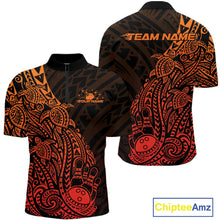 Load image into Gallery viewer, Custom Red Orange Polynesian Tribal Turtle Bowling Men Quarter-Zip Team Shirts Outfit IPHW10981