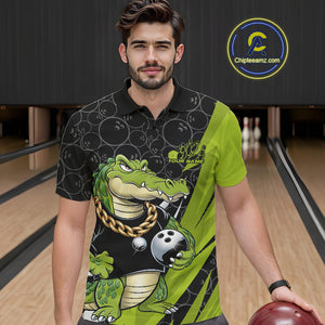 Custom Funny Alligator Bowling Men Polo Shirt, Alligator Bowling Team Jerseys IPHW9919