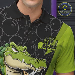 Custom Funny Alligator Bowling Men Polo Shirt, Alligator Bowling Team Jerseys IPHW9919