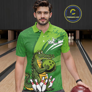 Custom Funny Alligator Bowling Tournament Team Jerseys, Alligator Bowling Men Polo Shirt IPHW9925