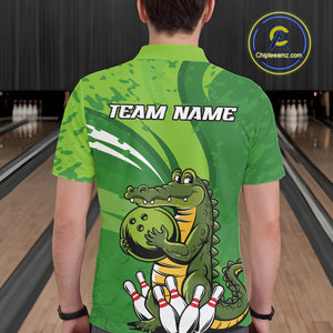 Custom Funny Alligator Bowling Tournament Team Jerseys, Alligator Bowling Men Polo Shirt IPHW9925