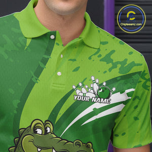 Custom Funny Alligator Bowling Tournament Team Jerseys, Alligator Bowling Men Polo Shirt IPHW9925
