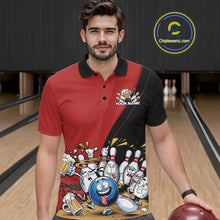 Load image into Gallery viewer, Custom Red Funny Bowling Men Polo Shirts, Bowling And Beer Party Bowlers Outfit IPHW10816