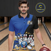 Load image into Gallery viewer, Custom Blue Funny Bowling Men Polo Shirts, Bowling And Beer Party Bowlers Outfit IPHW10818