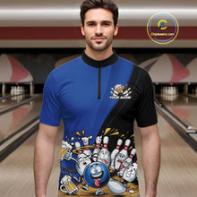 Load image into Gallery viewer, Custom Blue Funny Bowling Men Quarter-Zip Shirts, Bowling And Beer Party Bowlers Outfit IPHW10818