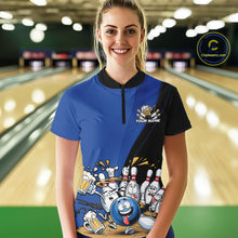 Load image into Gallery viewer, Custom Blue Funny Bowling Women Shirts, Bowling And Beer Party Bowlers Outfit IPHW10818