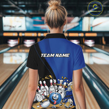 Load image into Gallery viewer, Custom Blue Funny Bowling Women Shirts, Bowling And Beer Party Bowlers Outfit IPHW10818