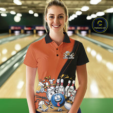 Load image into Gallery viewer, Custom Orange Funny Bowling Women Polo Shirts, Bowling And Beer Party Bowlers Outfit IPHW10820