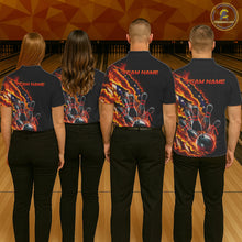 Load image into Gallery viewer, Custom Patriotic Flame Men Bowling Team Shirt, US Flag Bowling League Team Shirt IPHW10193