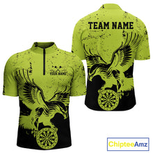 Load image into Gallery viewer, Custom Grunge Green Eagle Dart Team Men Quarter-Zip Shirts, Vintage Dart Uniform Players Outfit IPHW9967