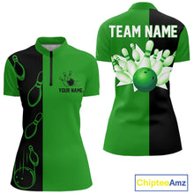 Load image into Gallery viewer, Green and Black retro vintage Bowling polo, quarter zip shirts for Women custom Bowling team jerseys NQS11564