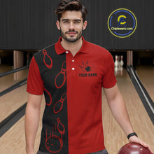 Load image into Gallery viewer, Red and Black retro vintage Bowling polo, quarter zip shirts for men custom Bowling team jerseys NQS11565