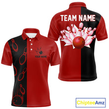 Load image into Gallery viewer, Red and Black retro vintage Bowling polo, quarter zip shirts for men custom Bowling team jerseys NQS11565