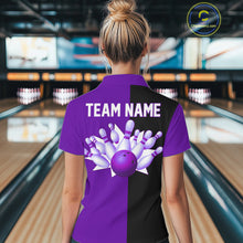 Load image into Gallery viewer, Purple and Black retro vintage Bowling polo, quarter zip shirts for Women custom Bowling team jerseys NQS11566