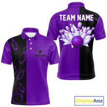 Load image into Gallery viewer, Purple and Black retro vintage Bowling polo, quarter zip shirts for men custom Bowling team jerseys NQS11566