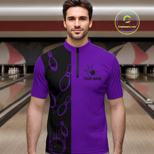 Load image into Gallery viewer, Purple and Black retro vintage Bowling polo, quarter zip shirts for men custom Bowling team jerseys NQS11566