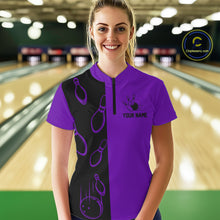 Load image into Gallery viewer, Purple and Black retro vintage Bowling polo, quarter zip shirts for Women custom Bowling team jerseys NQS11566